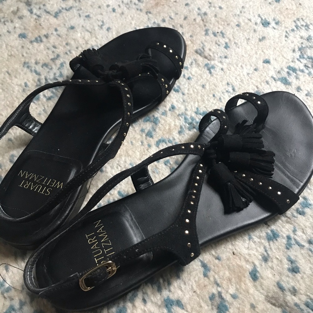 Stuart Weitzman Flapagain Sandals black suede